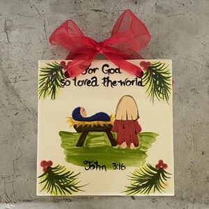 Art of the Spirit Hand Painted Nativity Tile Bible Christmas‎ Ornament Religious